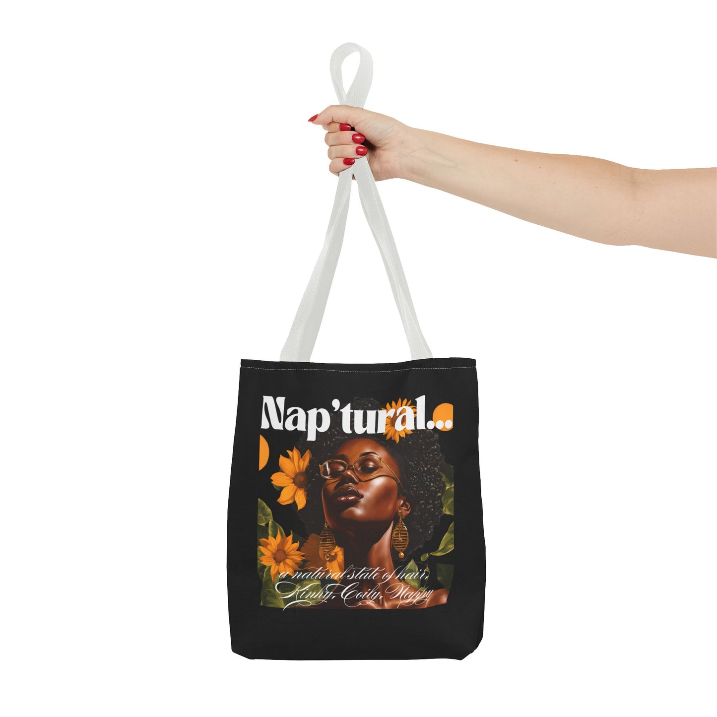 African American Nap'tural Tote Bag with Floral Design - Eco-Friendly Everyday Carry All