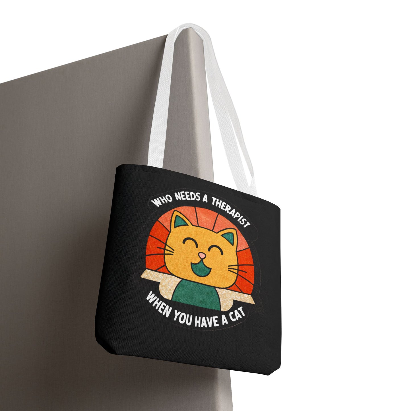 Funny Cat Tote Bag - "Who Needs a Therapist When You Have a Cat"