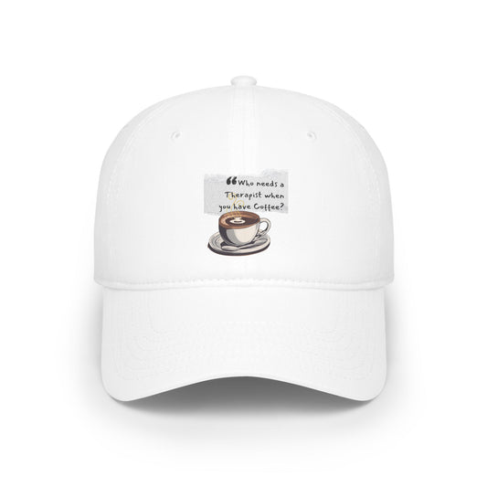 Coffee Lover's Low Profile Baseball Cap - 'Who Needs a Therapist?' Red Hat