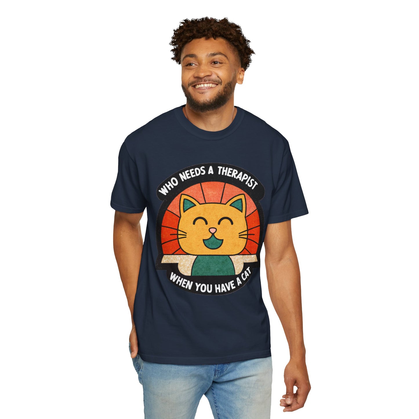 Who Needs a Therapist Cat T-Shirt - Unisex Garment-Dyed Tee for Cat Lovers