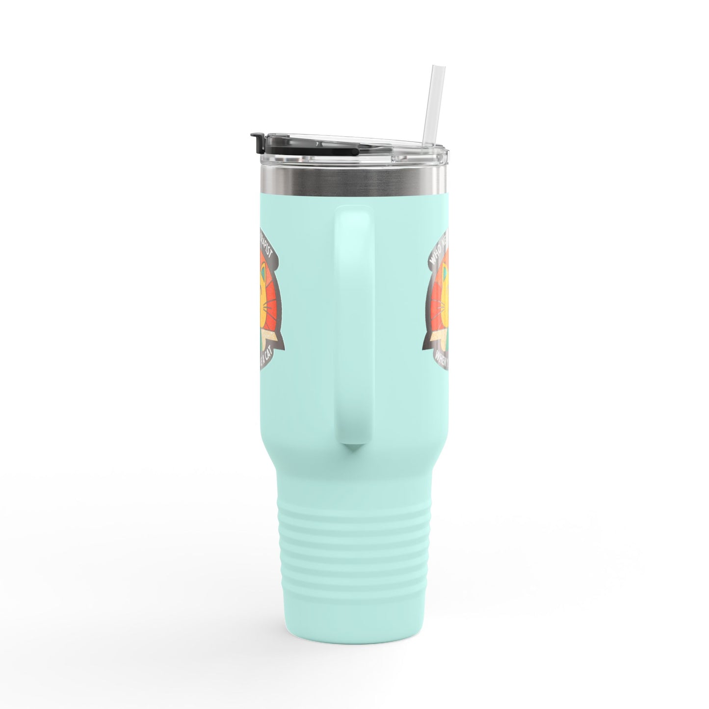 Cat Lover Insulated Travel Mug - 40oz "Who Needs a Therapist" Design