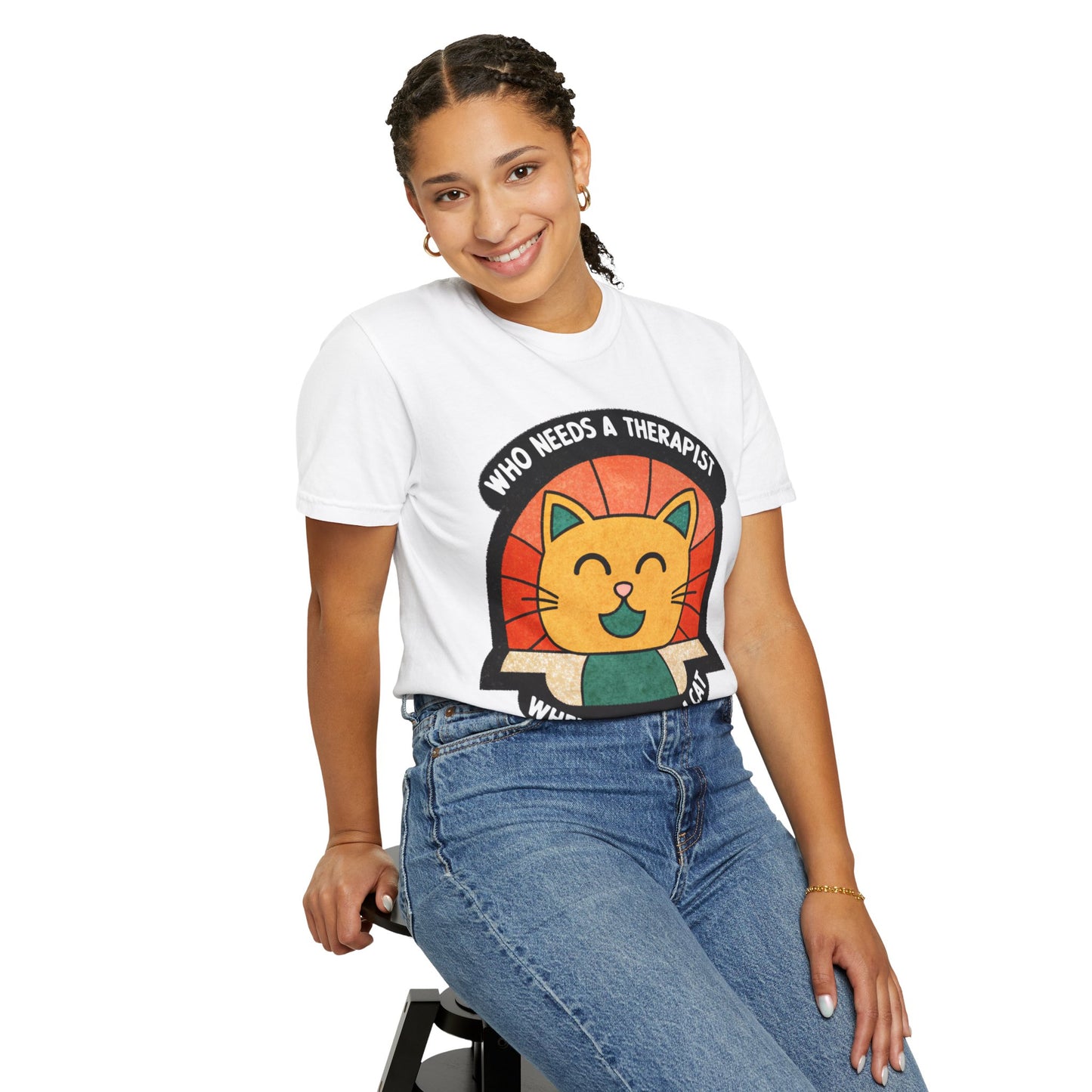 Who Needs a Therapist Cat T-Shirt - Unisex Garment-Dyed Tee for Cat Lovers