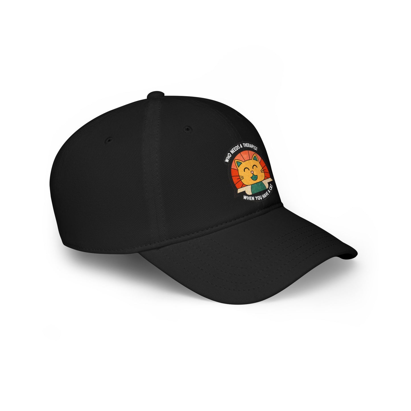 Who Needs a Therapist Cat Baseball Cap | Fun Red Low Profile Hat
