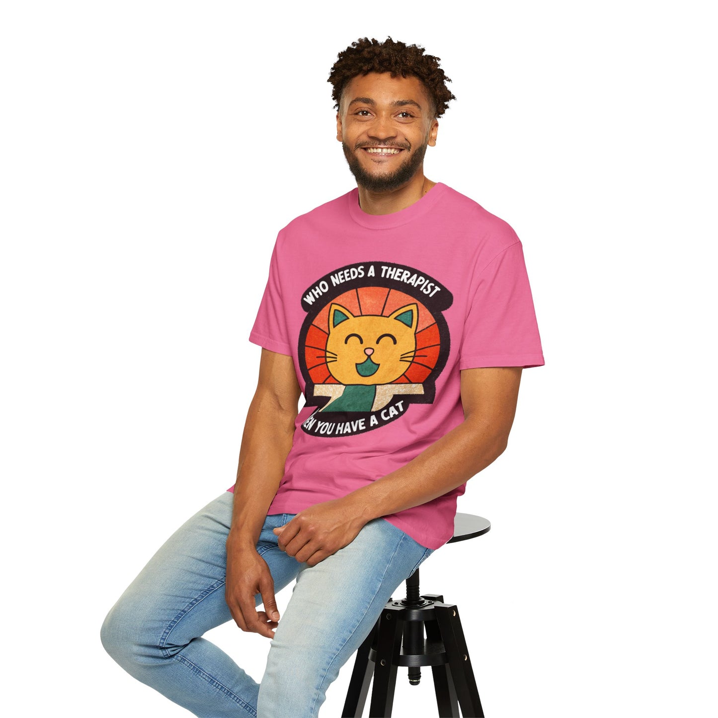 Who Needs a Therapist Cat T-Shirt - Unisex Garment-Dyed Tee for Cat Lovers