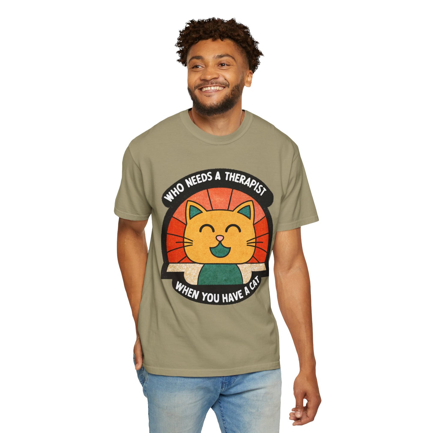 Who Needs a Therapist Cat T-Shirt - Unisex Garment-Dyed Tee for Cat Lovers